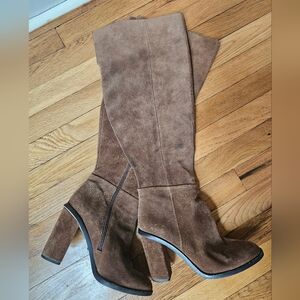 Gianni Bini Brown Suede Wide Calf  Over-the-Knee Block Heel Boots